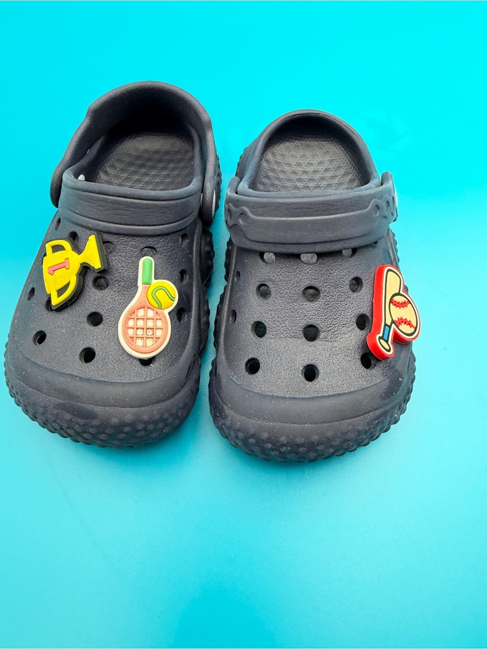 Little Kids Black Clog Shoes with Sports Charms